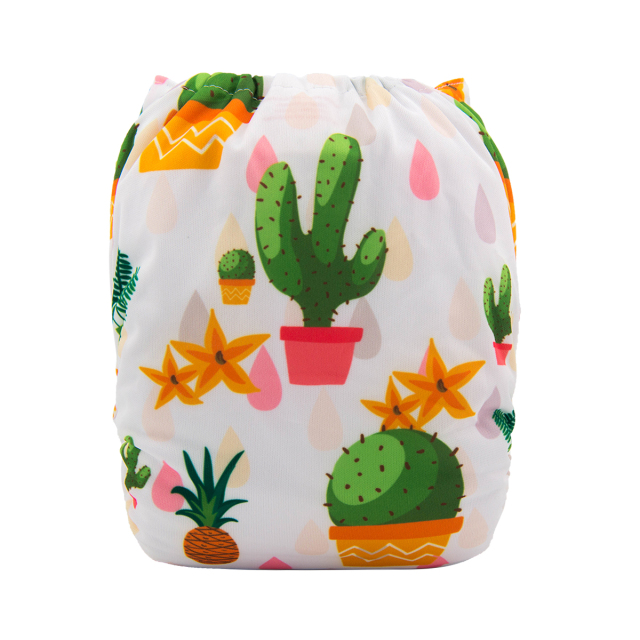 ALVABABY One Size Positioning Printed Cloth Diaper -Cactus (YD108A)