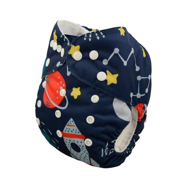 ALVABABY One Size Positioning Printed Cloth Diaper -Rocket and moon(YD30A)