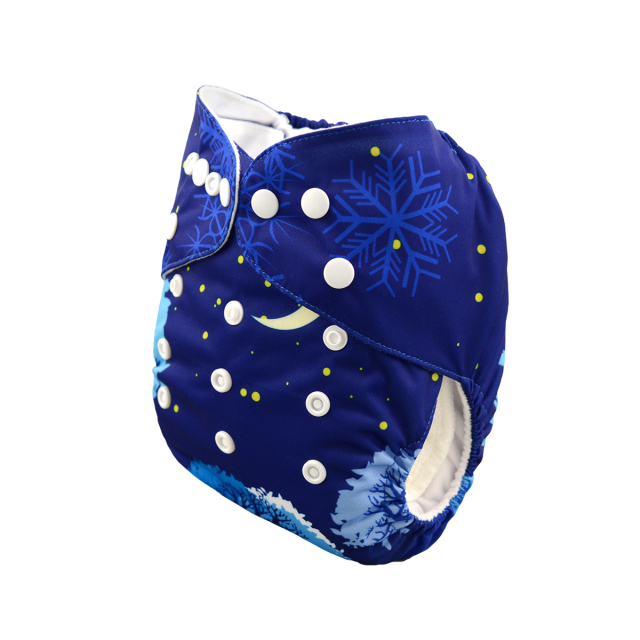 ALVABABY One Size Positioning Printed Cloth Diaper -Moon and tree (YD41A)