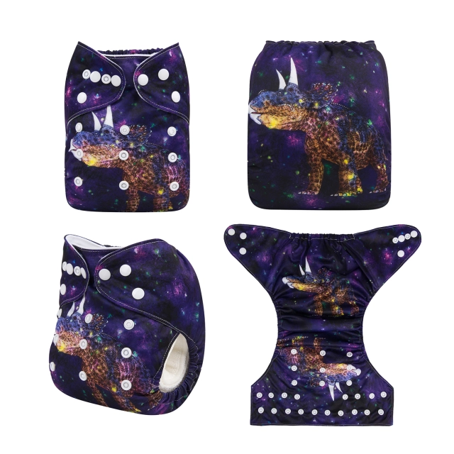 ALVABABY One Size Positioning Printed Cloth Diaper -Tyrannosaurus(YD208A)