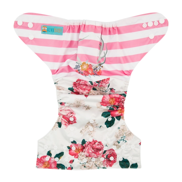 ALVABABY One Size Positioning Printed Cloth Diaper -Flowers (YD159A)