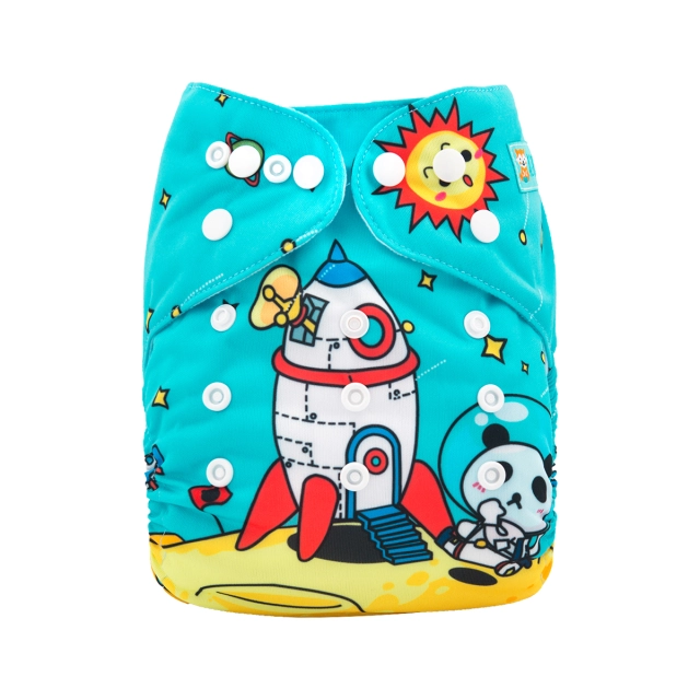 ALVABABY One Size Positioning Printed Cloth Diaper -Aviation and Rockets(YD102A)