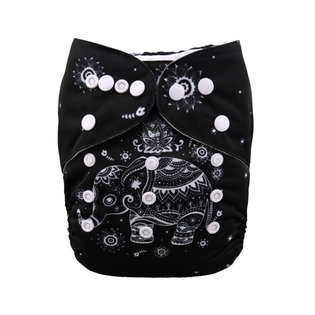 ALVABABY One Size Positioning Printed Cloth Diaper -Elephant(YD33A)