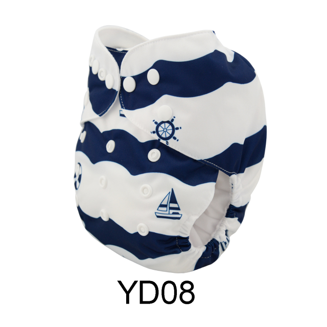 ALVABABY One Size Positioning Printed Cloth Diaper -Sea(YD08A)
