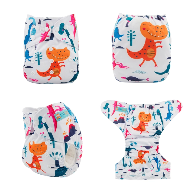 ALVABABY One Size Positioning Printed Cloth Diaper -Dinosaur (YD166A)