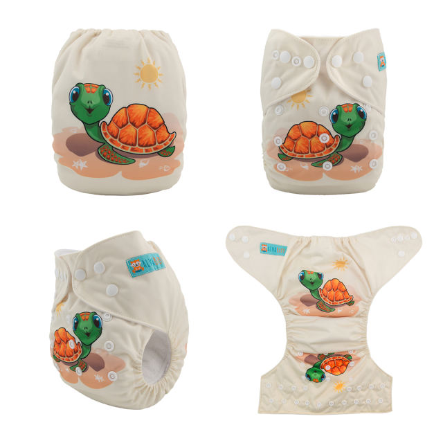 ALVABABY One Size Positioning Printed Cloth Diaper -Turtle(YD152A)