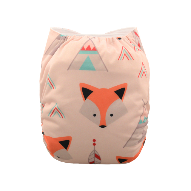 ALVABABY One Size Positioning Printed Cloth Diaper -Fox(YD45A)
