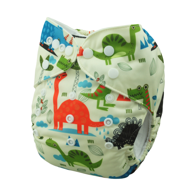 ALVABABY One Size Positioning Printed Cloth Diaper- Dinosaur (YD83A)