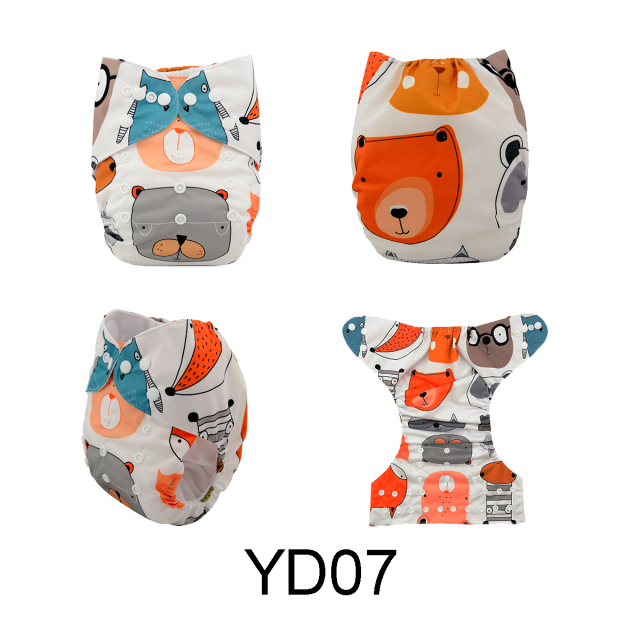 ALVABABY One Size Positioning Printed Cloth Diaper -Bear(YD07A)