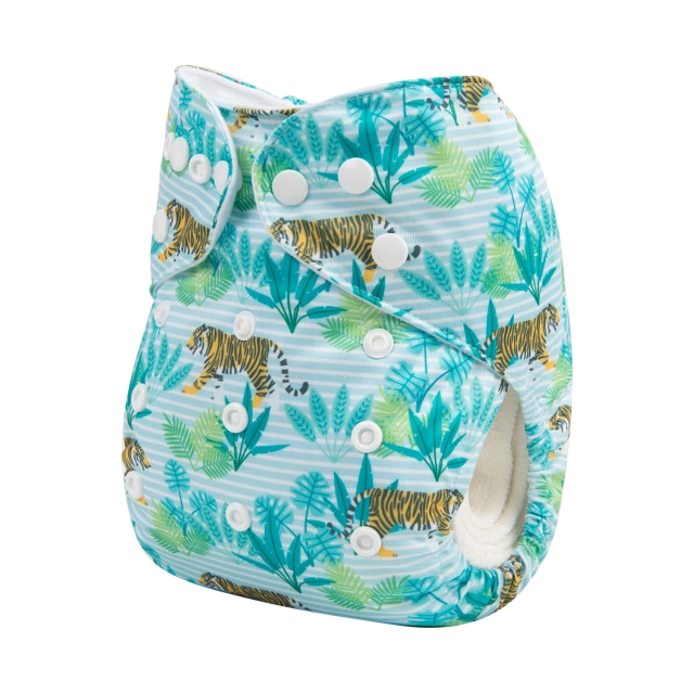 ALVABABY One Size Positioning Printed Cloth Diaper -Forest and tiger (YDP05A)