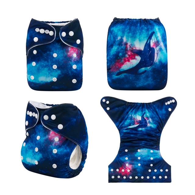 ALVABABY One Size Positioning Printed Cloth Diaper -Shark (YD203A)