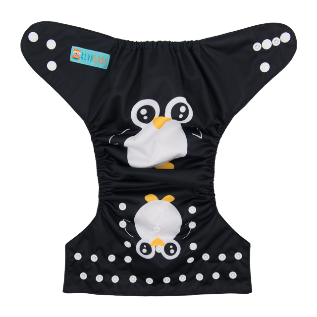 ALVABABY One Size Positioning Printed Cloth Diaper -Penguin(YD149A)