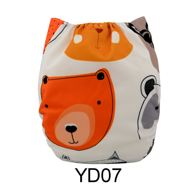 ALVABABY One Size Positioning Printed Cloth Diaper -Bear(YD07A)