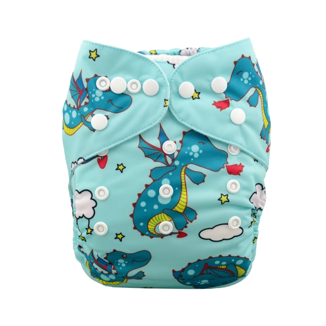 ALVABABY One Size Positioning Printed Cloth Diaper -Castle and dinosaur (YD42A)