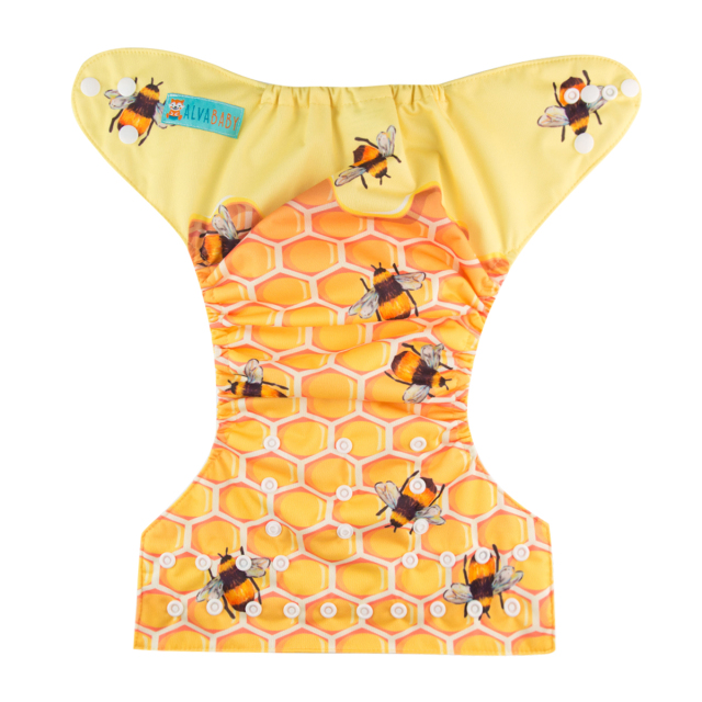 ALVABABY One Size Positioning Printed Cloth Diaper -Honey jar and bees (YD176A)