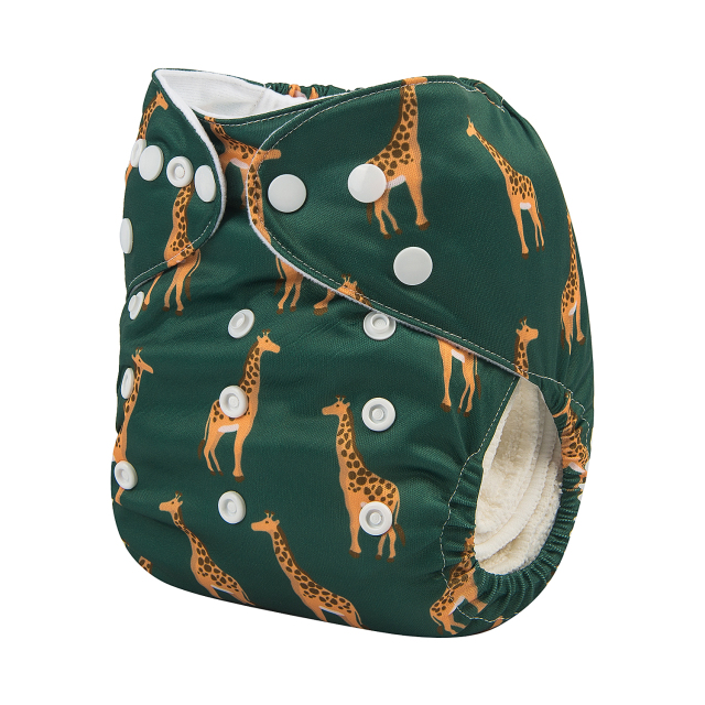 ALVABABY One Size Positioning Printed Cloth Diaper -Giraffe(YDP07A)