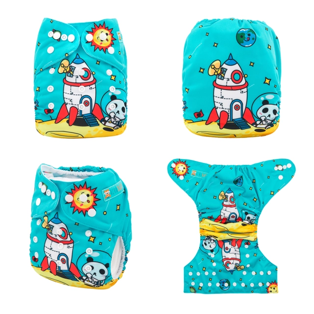 ALVABABY One Size Positioning Printed Cloth Diaper -Aviation and Rockets(YD102A)