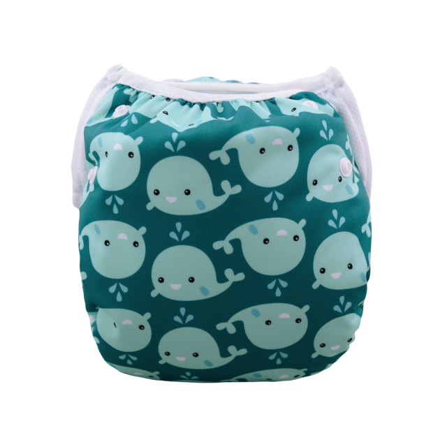 ALVABABY One Size Printed Swim Diaper -Cute Blue whale(SW18A)