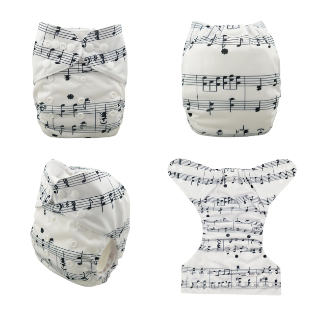 ALVABABY One Size Positioning Printed Cloth Diaper -Sheet music(YD26A)