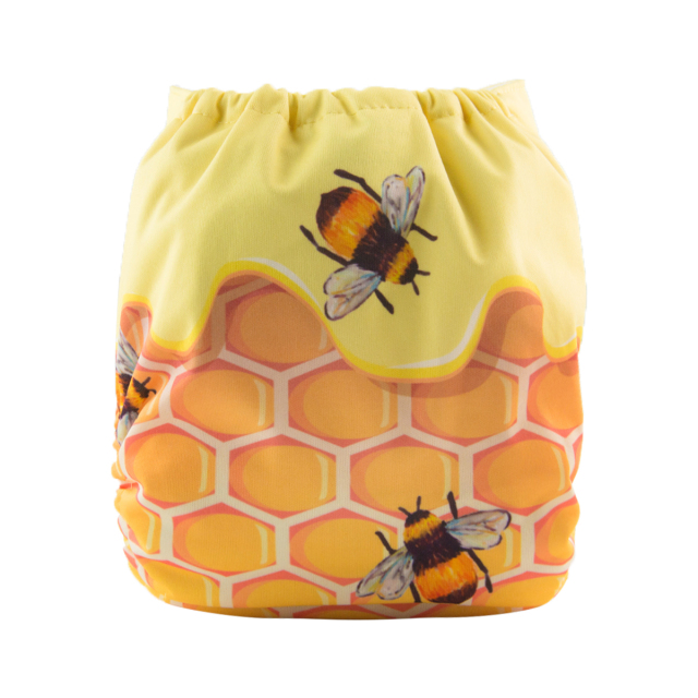 ALVABABY One Size Positioning Printed Cloth Diaper -Honey jar and bees (YD176A)