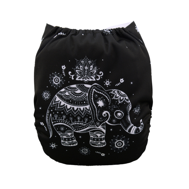 ALVABABY One Size Positioning Printed Cloth Diaper -Elephant(YD33A)