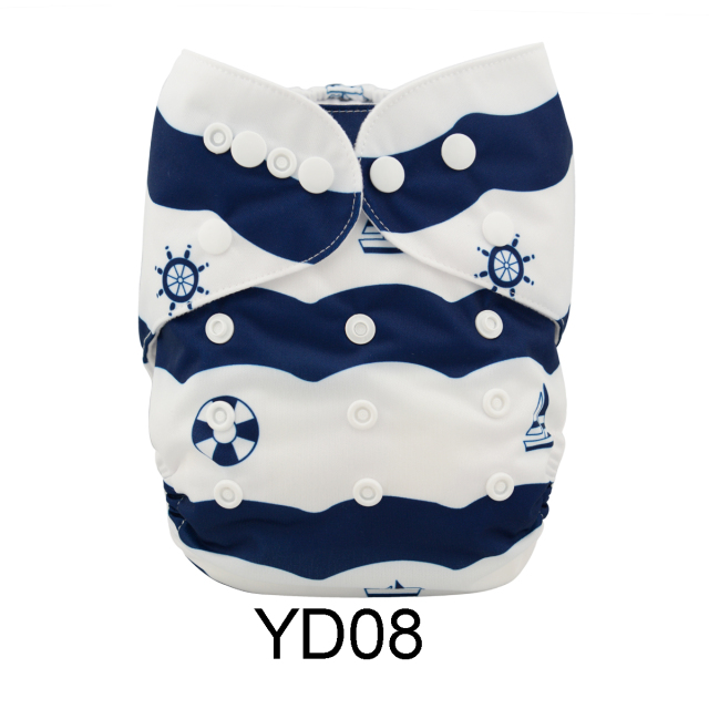 ALVABABY One Size Positioning Printed Cloth Diaper -Sea(YD08A)