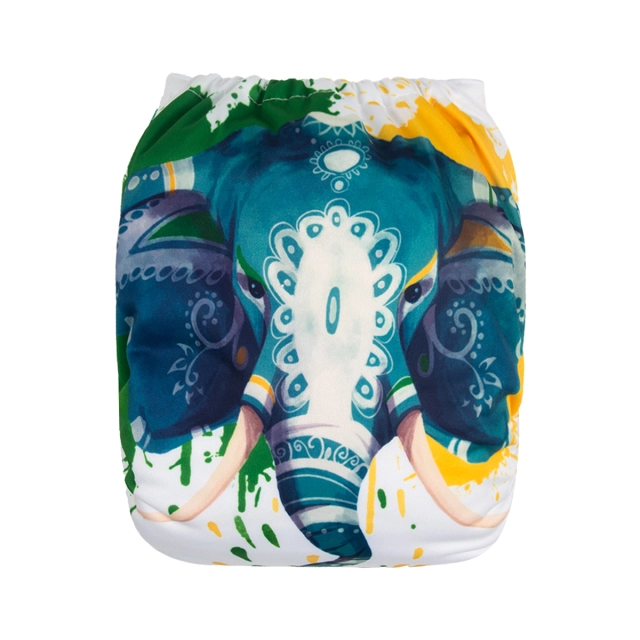 ALVABABY One Size Positioning Printed Cloth Diaper -Elephant (YD181A)