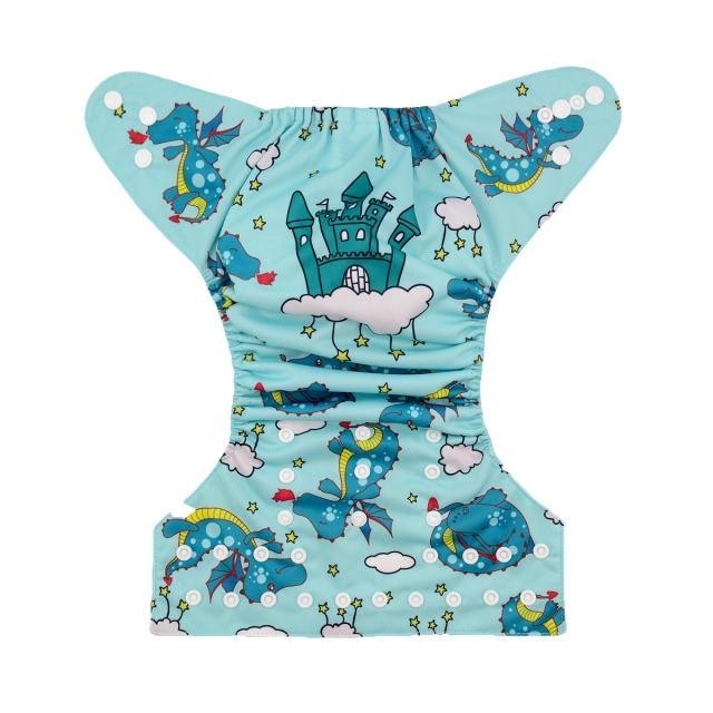 ALVABABY One Size Positioning Printed Cloth Diaper -Castle and dinosaur (YD42A)