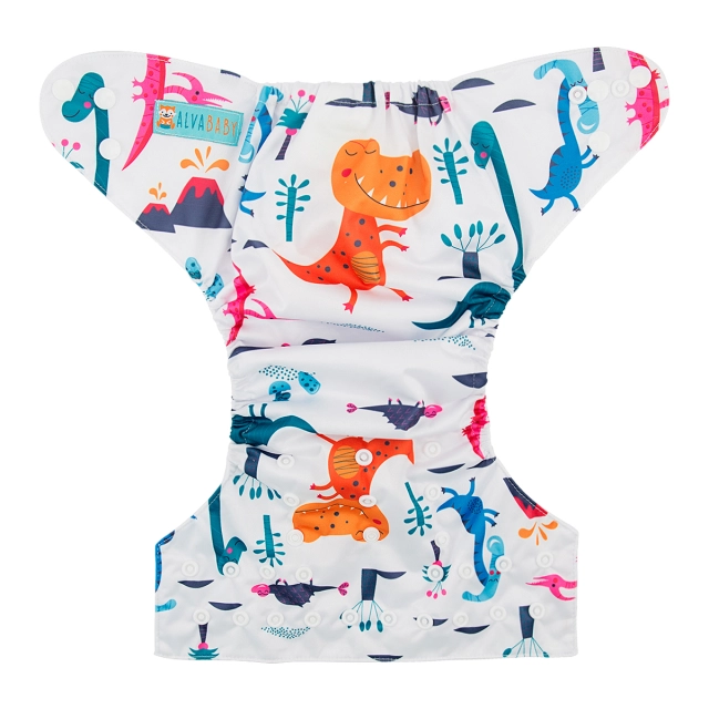 ALVABABY One Size Positioning Printed Cloth Diaper -Dinosaur (YD166A)
