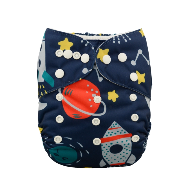 ALVABABY One Size Positioning Printed Cloth Diaper -Rocket and moon(YD30A)