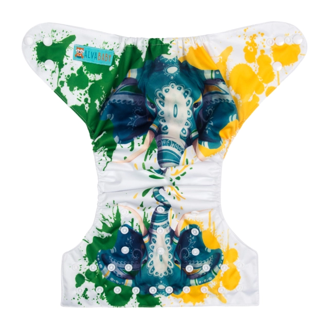 ALVABABY One Size Positioning Printed Cloth Diaper -Elephant (YD181A)