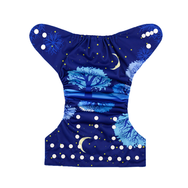 ALVABABY One Size Positioning Printed Cloth Diaper -Moon and tree (YD41A)