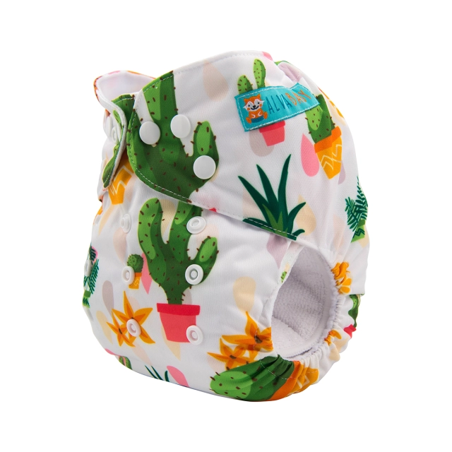 ALVABABY One Size Positioning Printed Cloth Diaper -Cactus (YD108A)