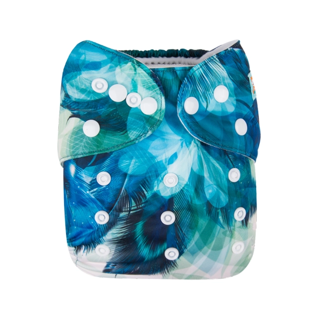 ALVABABY One Size Positioning Printed Cloth Diaper -Peacock feather(YD186A)