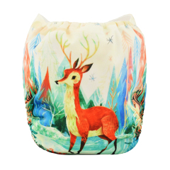 ALVABABY One Size Positioning Printed Cloth Diaper -Fawn(YD87A)