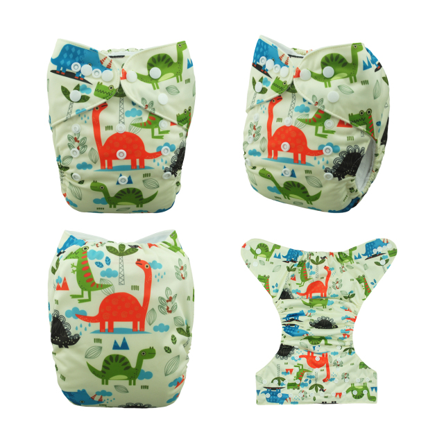 ALVABABY One Size Positioning Printed Cloth Diaper- Dinosaur (YD83A)