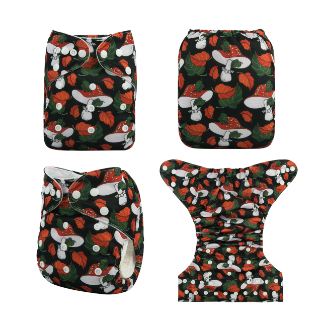 ALVABABY One Size Positioning Printed Cloth Diaper -Mushroom (YDP11A)
