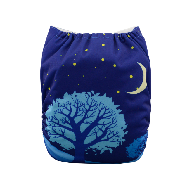 ALVABABY One Size Positioning Printed Cloth Diaper -Moon and tree (YD41A)