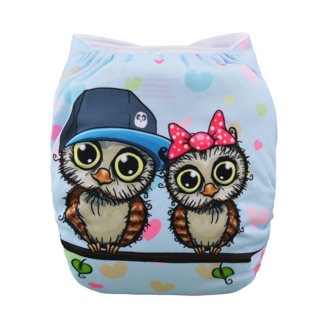 ALVABABY One Size Positioning Printed Cloth Diaper -Owl (YD84A)