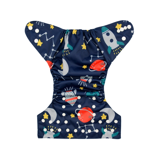 ALVABABY One Size Positioning Printed Cloth Diaper -Rocket and moon(YD30A)