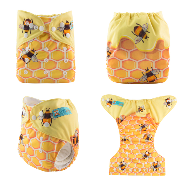 ALVABABY One Size Positioning Printed Cloth Diaper -Honey jar and bees (YD176A)