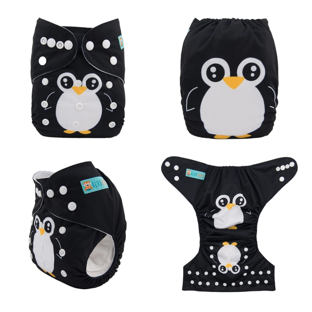 ALVABABY One Size Positioning Printed Cloth Diaper -Penguin(YD149A)