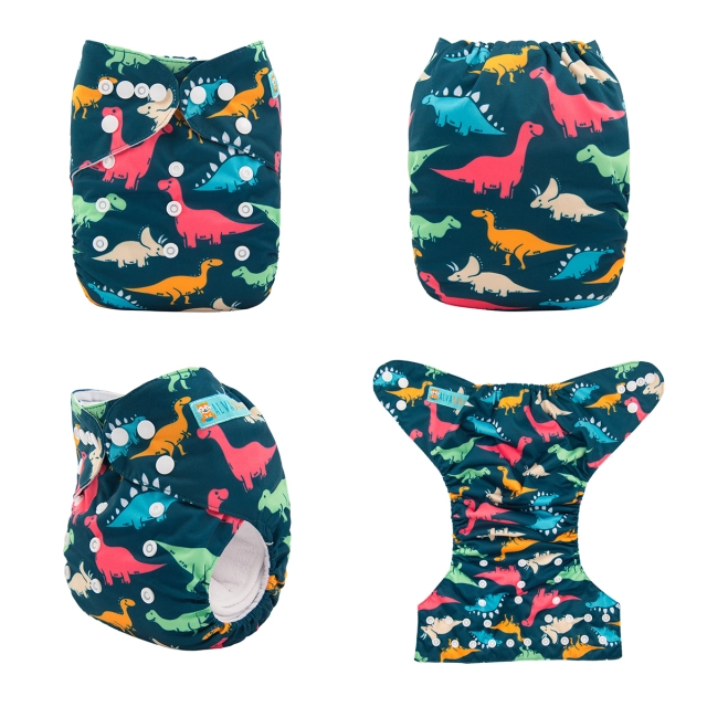 ALVABABY One Size Positioning Printed Cloth Diaper -Dinosaur (YD120A)
