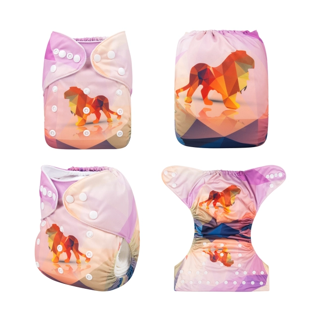 ALVABABY One Size Positioning Printed Cloth Diaper -Lion (YDP02A)