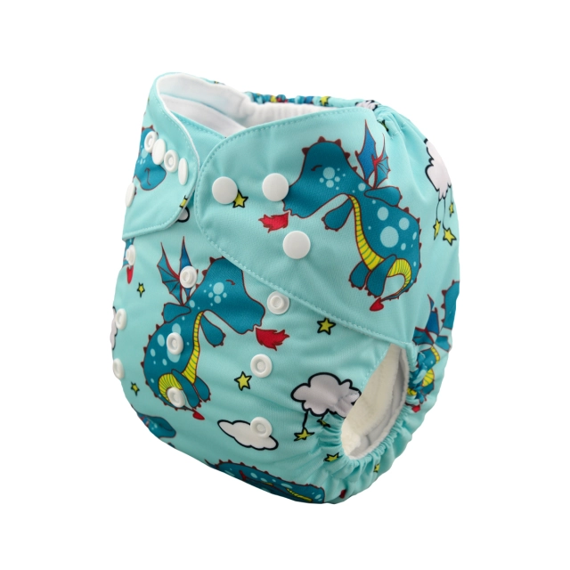 ALVABABY One Size Positioning Printed Cloth Diaper -Castle and dinosaur (YD42A)