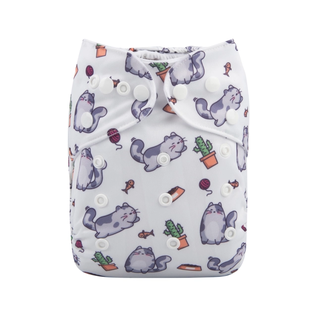 ALVABABY One Size Positioning Printed Cloth Diaper -Cat (YDP10A)