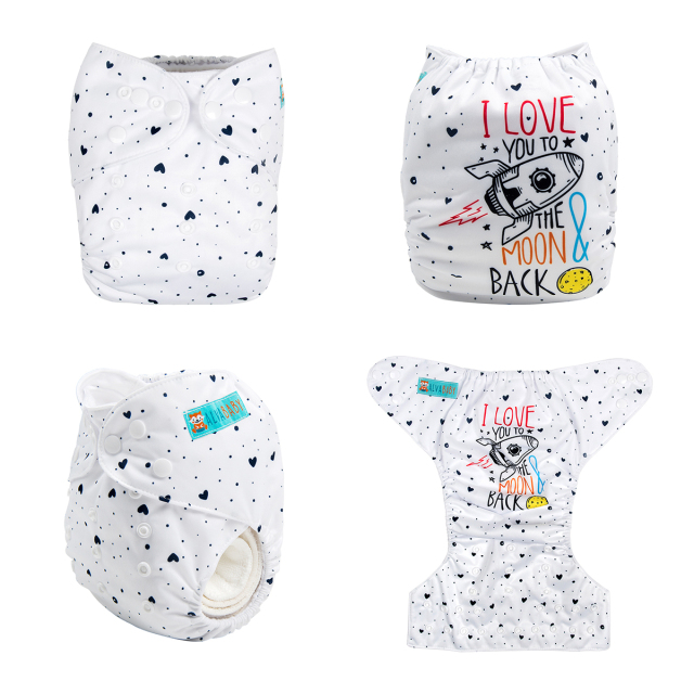 ALVABABY One Size Positioning Printed Cloth Diaper -The moon back(YD179A)