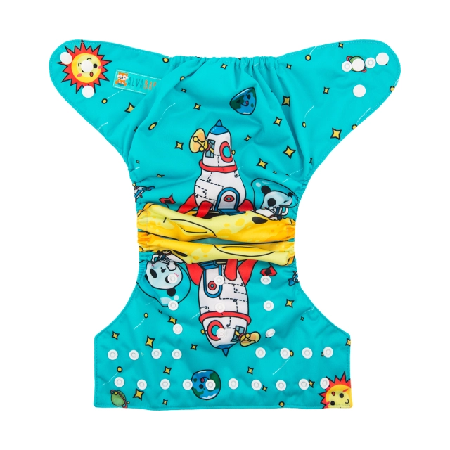 ALVABABY One Size Positioning Printed Cloth Diaper -Aviation and Rockets(YD102A)