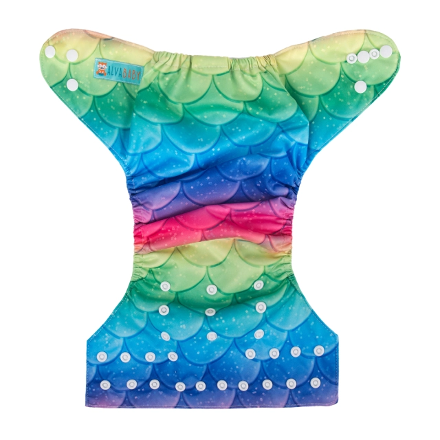 ALVABABY One Size Positioning Printed Cloth Diaper -Mermaid(YD172A)