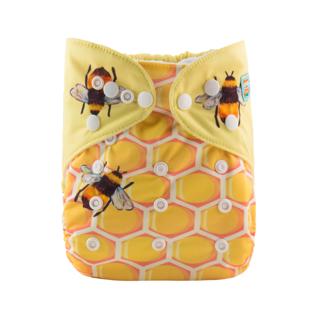 ALVABABY One Size Positioning Printed Cloth Diaper -Honey jar and bees (YD176A)